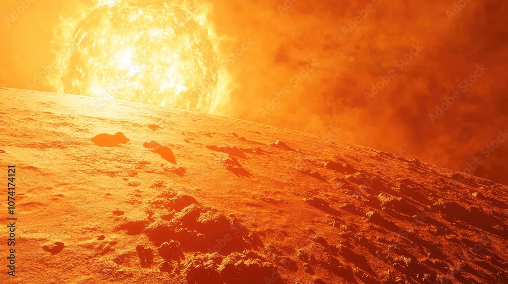 Poster large solar explosions and realistic solar flares on the sun s surface in a 3d cartoon rendering of 