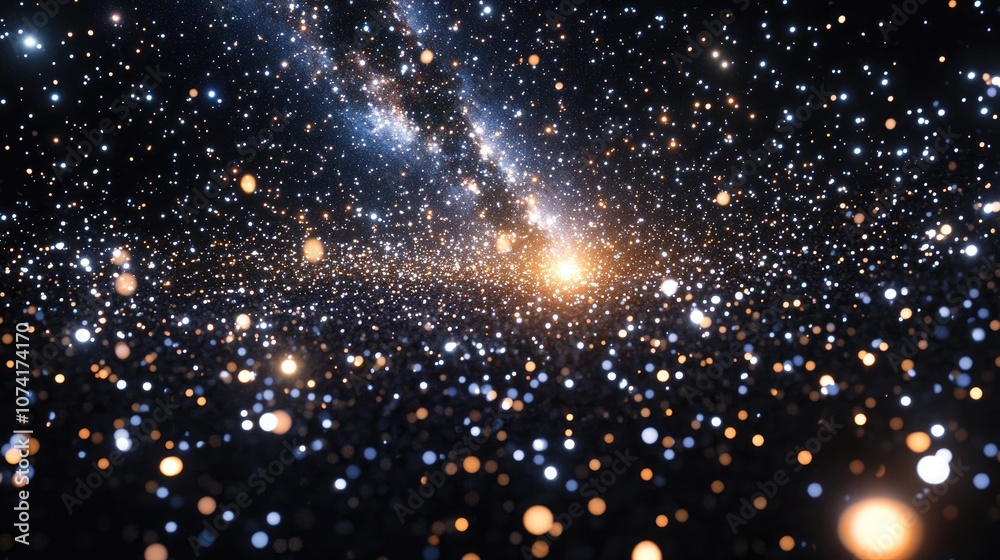 Poster 3d cartoon representation of the milky way galaxy at night featuring a multitude of bright stars and