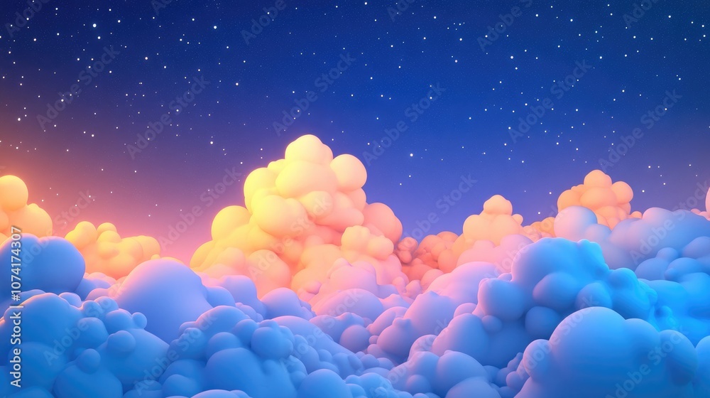 Aufkleber 3d cartoon depiction of clouds and a space nebula set against a starry background