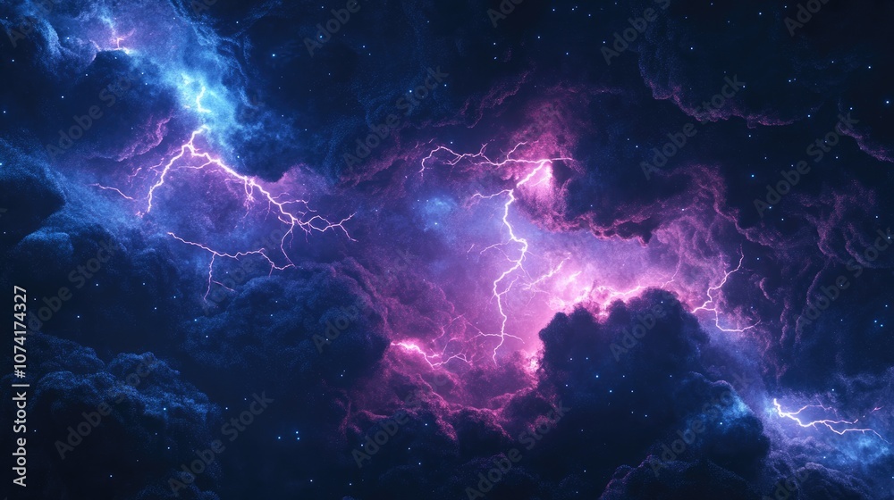 Poster Abstract space with lightning in a 3D cartoon rendering
