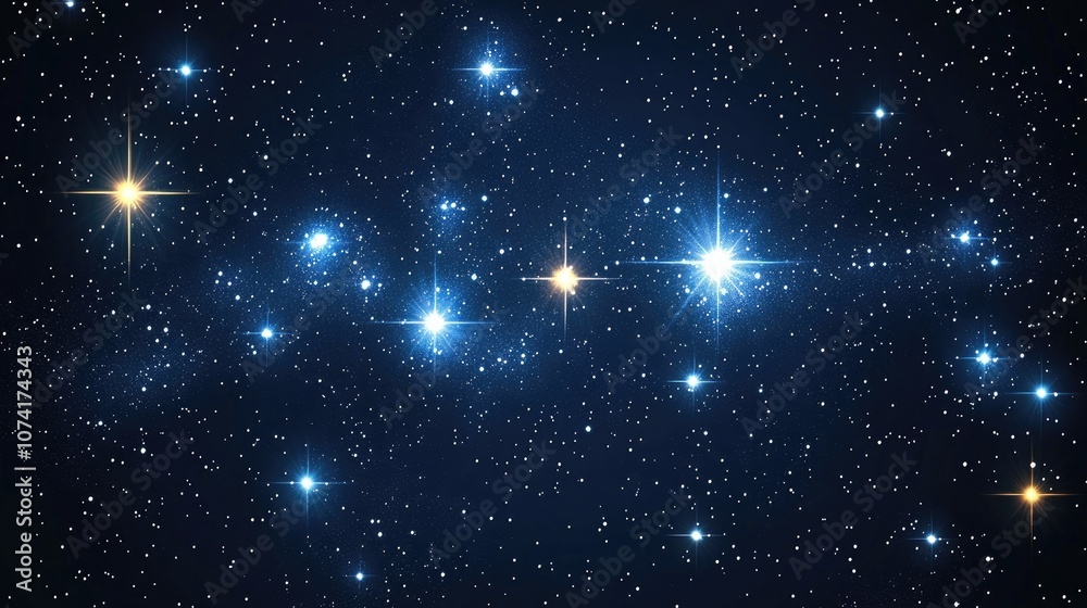 Poster Night sky with numerous shining stars in a 3D cartoon rendering creating a natural abstract astro background