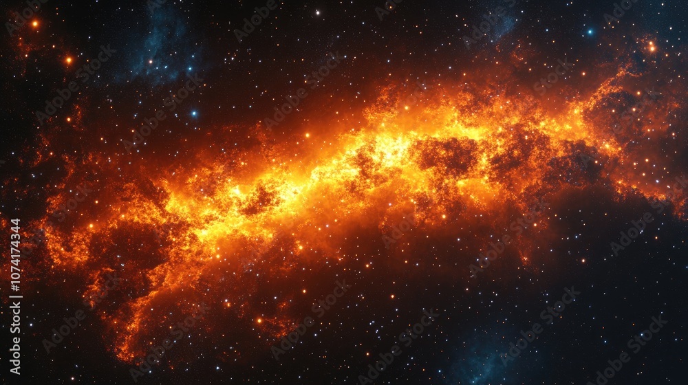 Poster Colorful space background with stars featuring a nebula gas cloud in deep outer space 3D cartoon rendering in a science fiction illustration
