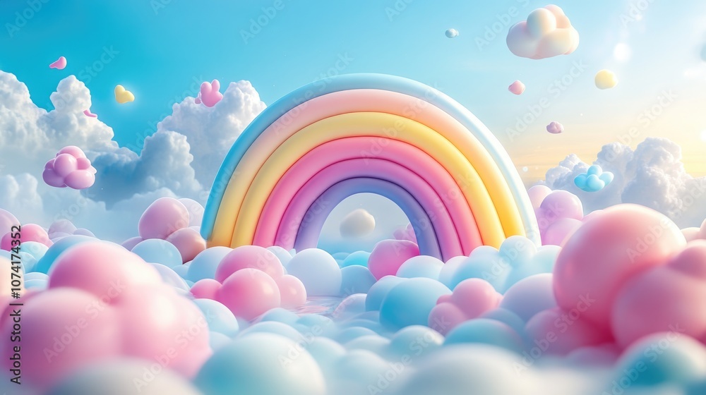 Poster rainbow cloud 3d background phone wallpaper with 3d cartoon rendering