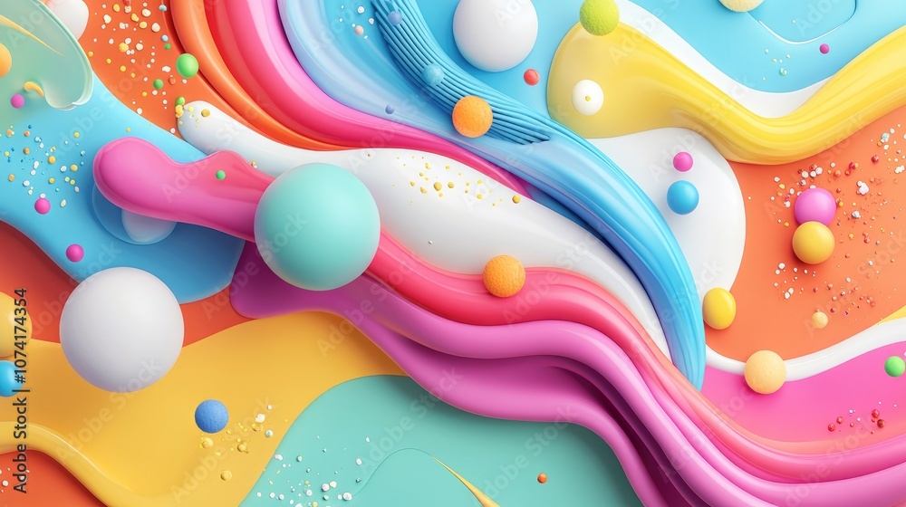 Poster 3D cartoon illustration of abstract shapes and colorful brushstroke graphics Background with color splashes suitable for design projects including website work tiles and surface textures