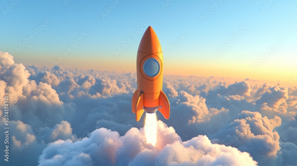 Leinwandbilder abstract rocket soaring in the sky 3d cartoon rendering raster version