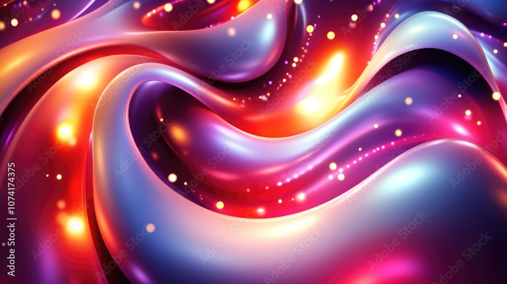 Aufkleber Abstract illumination depicted in a 3D cartoon rendering featuring a twisting pattern of multicolored white red glowing lights