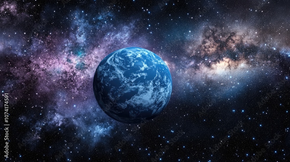 Aufkleber 3d illustration of a cartoon rendering showcasing a blue planet against a backdrop of the galaxy and