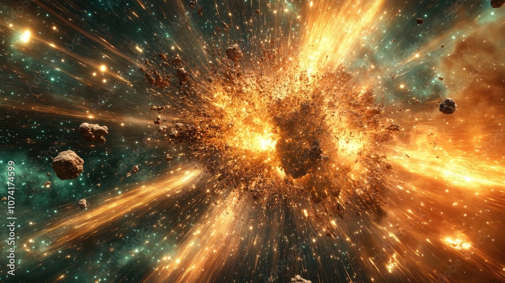 Poster stellar chaos depicted in a 3d cartoon rendering