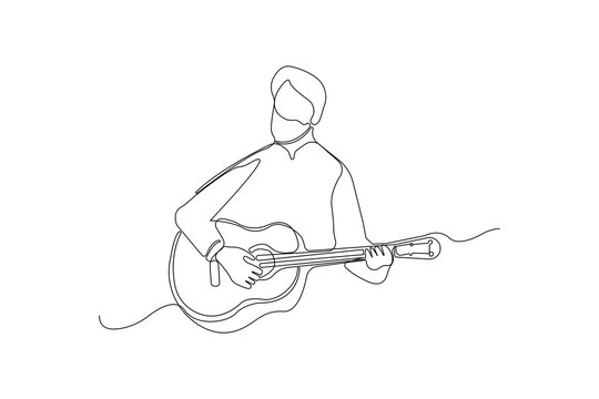 recommend clip art: Man holding guitar one-line art drawing. Guitar musical instrument continuous outline vector.	