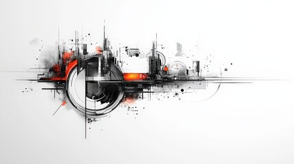 Obraz premium Abstract Art Piece Featuring Dynamic Lines, Geometric Shapes, and a Blend of Monochrome and Vibrant Colors in a Modern Composition