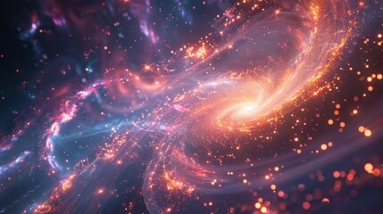 Obraz premium Thousands of tiny luminescent particles swirl and twirl creating a breathtaking display of vibrant energy.