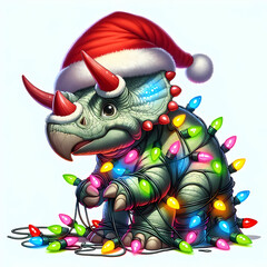 Fototapeta premium Christmas dinosaur with christmas light