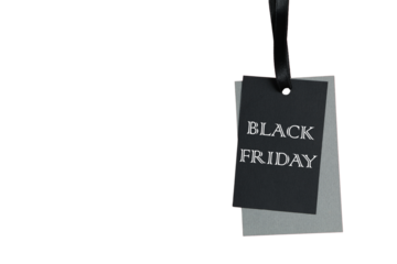 Black Friday, black tag with inscription with space for text, created with Generative AI technology, PNG