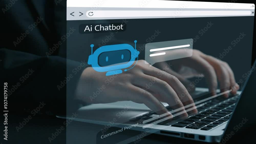 Poster human interact with ai artificial intelligence virtual assistant chatbot in concept of ai artificial