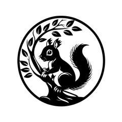 Squirrel Behind A Tree Vector Logo
