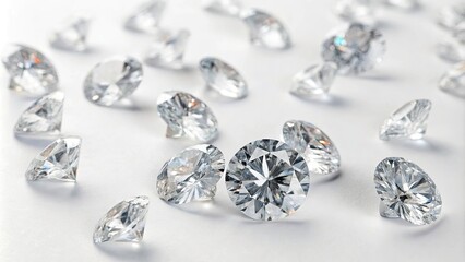 Stunning Array of Loose Diamonds Showcasing Brilliant Cuts and Sparkles on a White Background