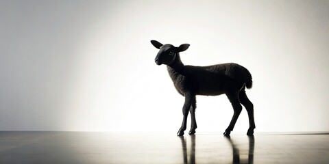Stunning Black Silhouette of a Lamb on White Background - Minimalist Food Photography, Culinary Art, Farm Fresh, Rustic, Elegant Presentation for Menu Design, Cookbooks, and Food Blogs