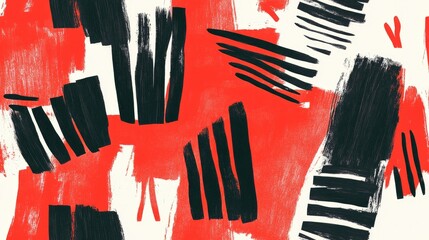 Seamless pattern of bold red acrylic and charcoal hand drawn lines perfect for textile design and creative projects