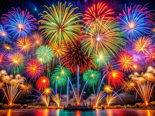 Vintage Style Photography of a Grand Finale: An Eternal Burst of Multicolored Fireworks Capturing the Night Sky with a Captivating Loop of Explosive Colors and Brilliant Light Trails