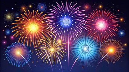 Fototapeta premium Vectorized Fireworks Celebration for New Year's Eve Party Excitement - Minimalist Illustration of Exploding Fireworks in Night Sky