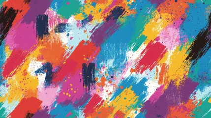 Vibrant seamless pattern featuring geometric splashes and bohemian brush strokes in a rainbow of colors ideal for fabric design and home decor