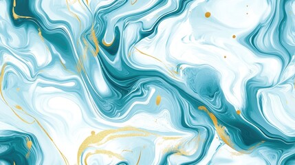 Obraz premium Seamless pattern of luxurious fluid art with blue white and gold acrylic paint perfect for trendy backgrounds and modern design projects