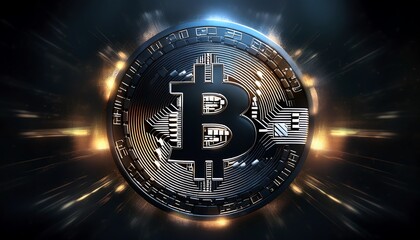 A visually striking Bitcoin symbol illuminated with a burst of light, representing the digital currency's rise and significance in modern finance.