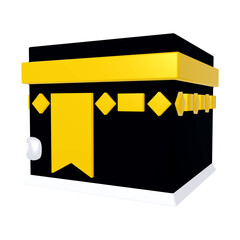 3d rendering model of the Kaaba, the Muslim qibla, with a blue background