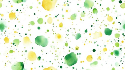 Seamless abstract watercolor pattern featuring vibrant green and yellow liquid splatters on a white background perfect for dreamy design projects