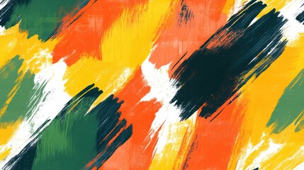Colorful seamless pattern of vibrant brush strokes in orange yellow and green ideal for textile and wallpaper design