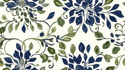 Fototapeta premium Seamless pattern featuring traditional Mediterranean ornaments in blue and green perfect for fabric printing and home decor