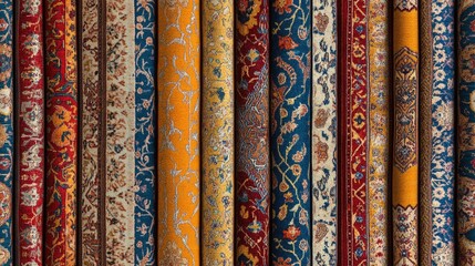 Seamless pattern of intricate carpet rugs with vibrant colors ideal for home decor and textile design