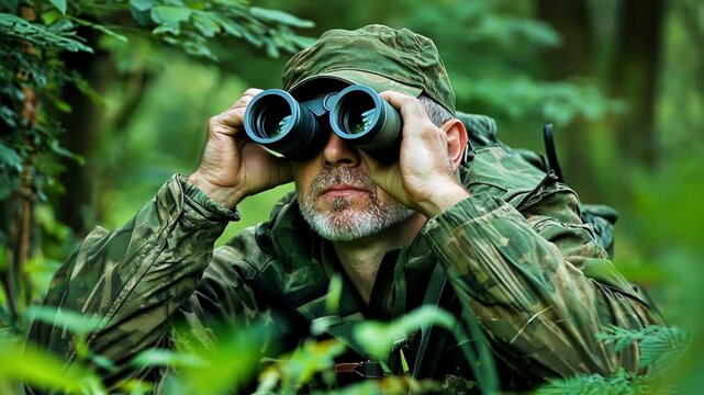 Camouflaged Wildlife Observer in Forest