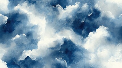 Fototapeta premium Seamless watercolor pattern in soothing blue and white hues featuring a cloudy distressed texture perfect for web banners and business presentations