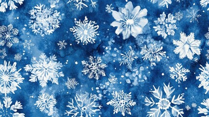 Seamless watercolor pattern featuring hand drawn snowflakes ideal for winter greeting cards