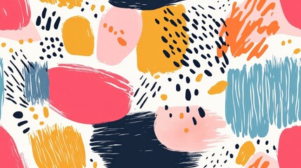 Seamless abstract texture pattern featuring whimsical shapes and vibrant colors ideal for fabric design and creative projects