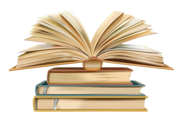 A stack of colorful books with an open book on top, representing knowledge and learning.