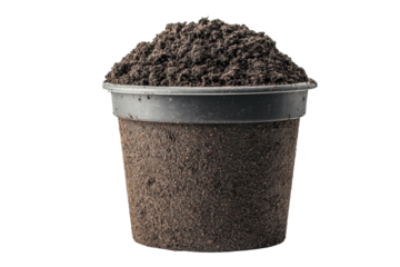 A close-up of a pot filled with rich, dark soil, perfect for planting various plants.