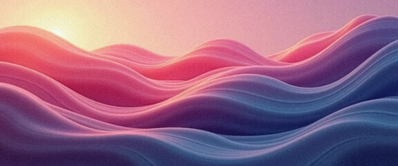 Obraz premium Abstract grainy background with gentle colored waves and lines, pink, blue and purple colors, noise grain texture wallpaper design, banner