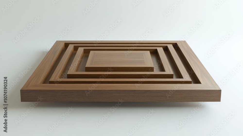 Poster 3d rendering of a contemporary false ceiling design with a square shape and wood pattern on a white 
