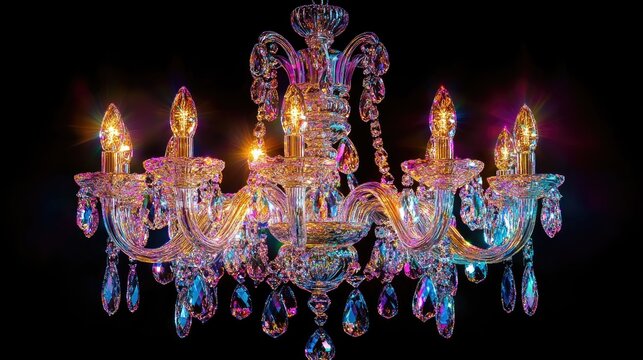 3D rendering of a glittering crystal glass chandelier with cross processed colors