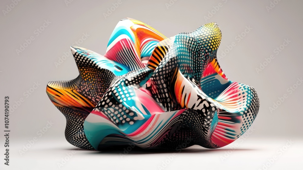 Poster 3d rendering of an abstract geometric shape with colorful patterns