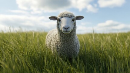 Fototapeta premium 3D rendering of a sheep in a grassy field