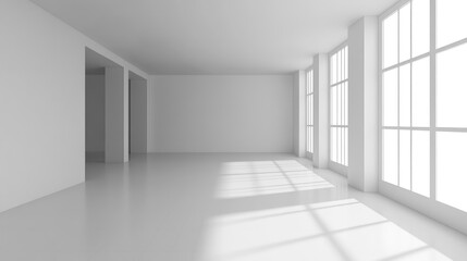 Obraz premium 3D rendering of an empty apartment interior featuring white walls and no decorations