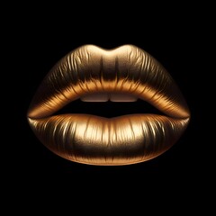 gold lips isolated on a black background 