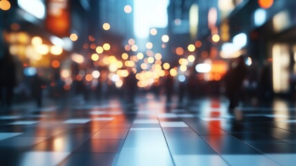 3D rendering of an abstract blurred market background with light bokeh effects