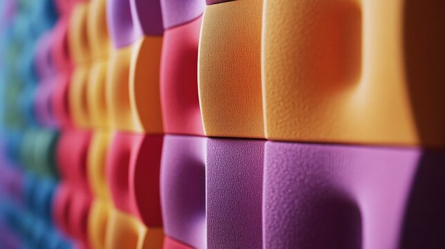 3D rendering of a close up view of a colorful sound absorbing wall panel