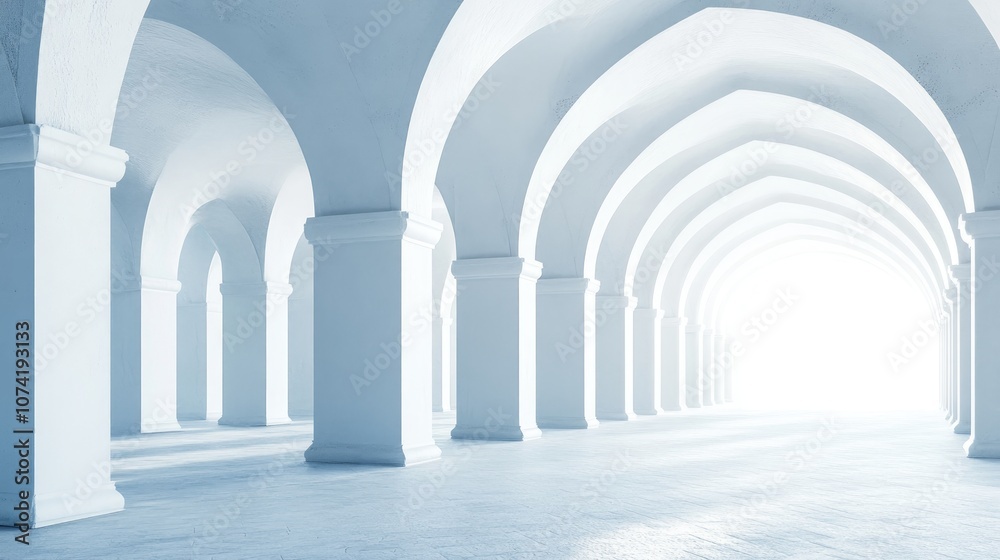 Poster abstract architecture background featuring white arches in a 3d rendering