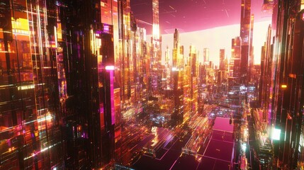 Fototapeta premium 3D rendering of a futuristic cityscape with advanced architecture and vibrant skyline