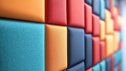 Naklejka premium 3D rendering of a close up view of a colorful sound absorbing wall panel